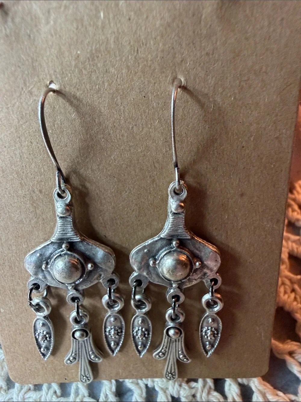 Sterling-Style Dangle Chandelier Earrings in Aged Silver